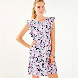 Lilly Pulitzer Dani Dress Women's Size Medium High Tide Navy Its for Shore Print